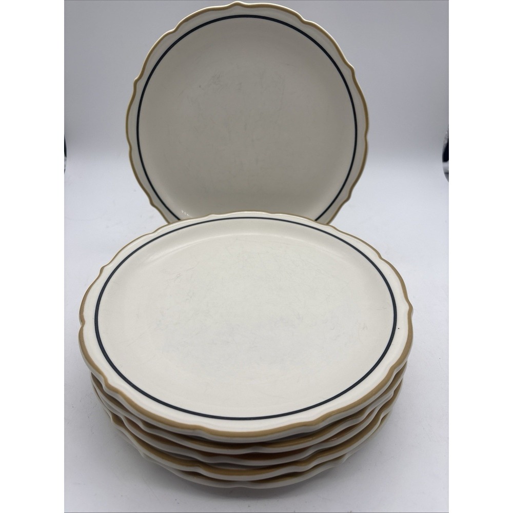Lot Of 6 Vintage Syracuse China RESTAURANT Black Gold Stripe 9" Lunch Plates